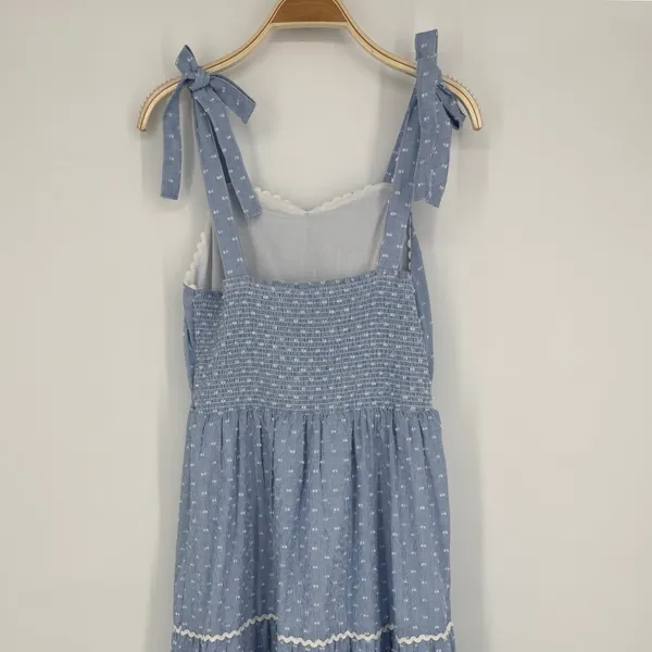 Shabby Chic Maxi Dress‎ Size 12 Blue White Striped Eyelet Lace NWT Cottagecore - Image 9