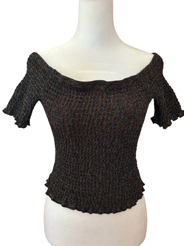 Urban Outfitters Smocked OffShoulder CropTop BLk Metallic Sparkle festival NWT M - Image 2
