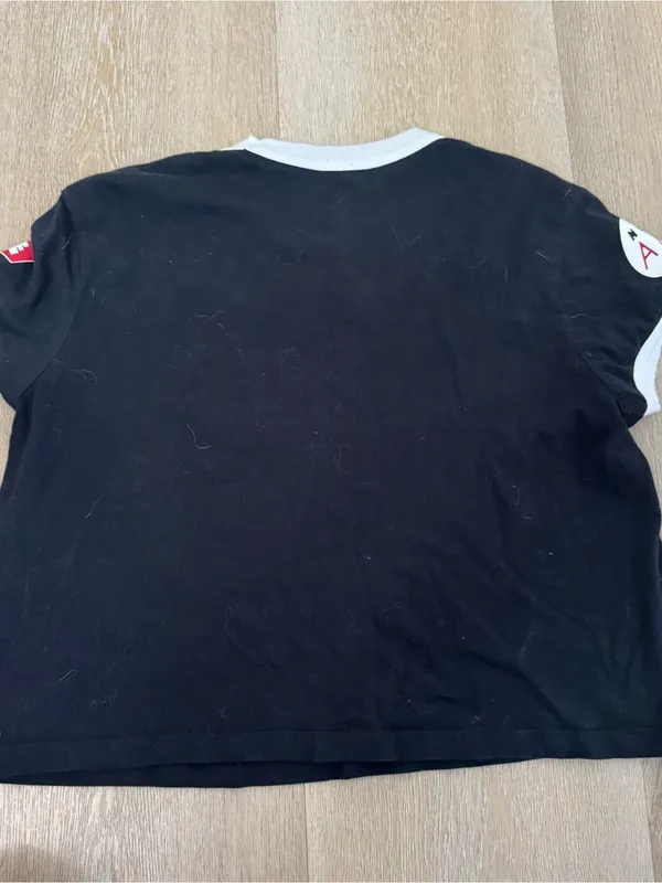 Nike Black Crop Tee with White Ringer and Checker Swoosh - Image 6