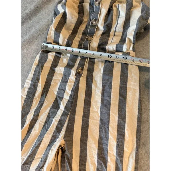 Striped Wide Leg Jumpsuit Womens Grey White Button Front Sleeveless Summer XL - Image 5