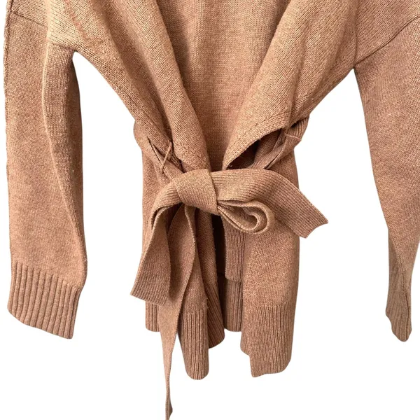FRENCH CONNECTION Reba High Neck Belted Sweater Brown‎ X-Small - Image 3