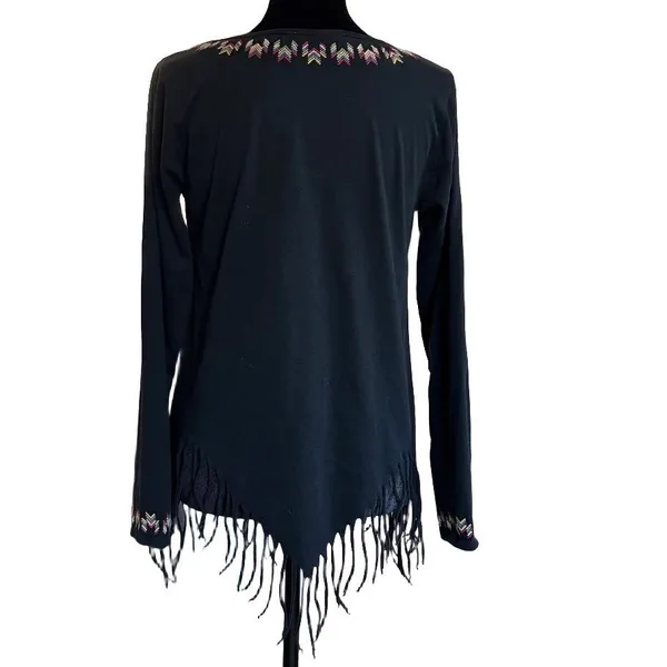 Savanna Jane Womens‎ Small Black Southwestern Embroidered Fringe Hem Top Blouse - Image 4