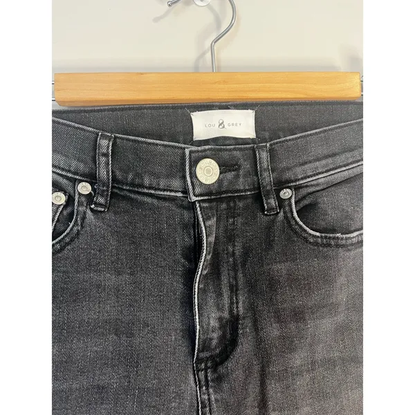 Lou & Grey Black Gray Wash High Waist Straight Cropped Undone Hem Jeans sz. 26 - Image 4