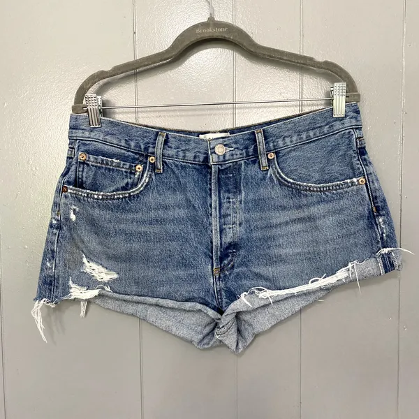 Agolde Blue Medium Wash Denim Grudge Parker Distressed Vintage Fit Shorts 30 - Image 3