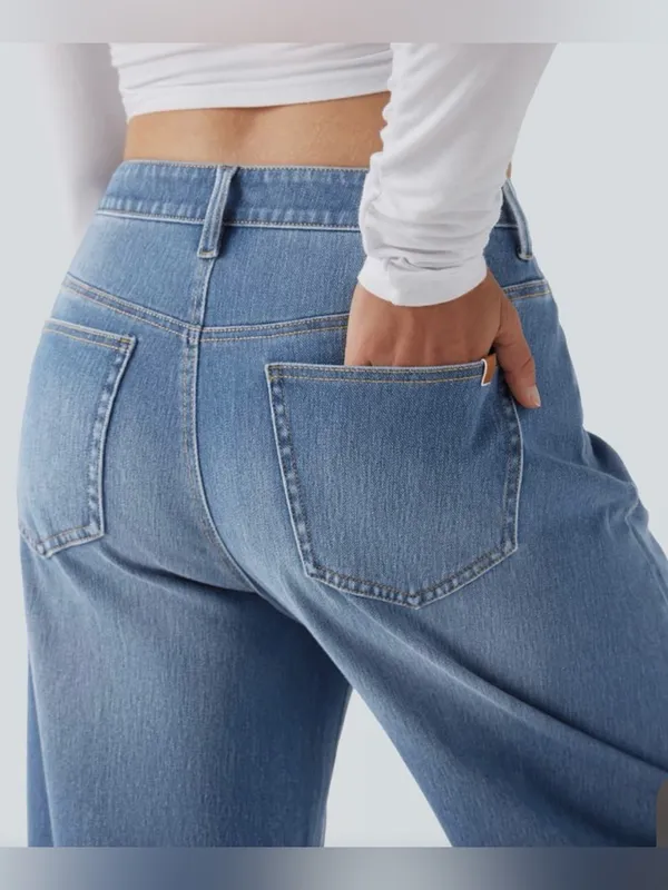 Halara Flex™ Mid Rise Barrel Leg Washed Casual Jeans - Image 4