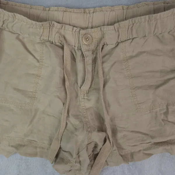 JCP 100%‎ Linen Shorts Women Small Tan Elastic Drawstring Waist Coastal Summer - Image 3