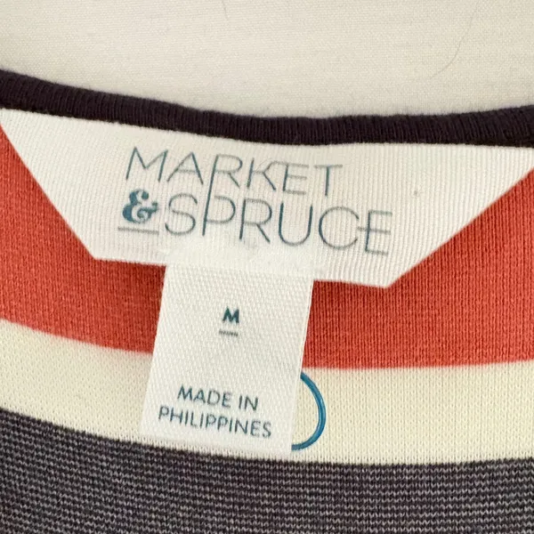 Market & Spruce Striped Faux Wrap Midi Dress Navy Blue Orange‎ Red Womens Medium - Image 9