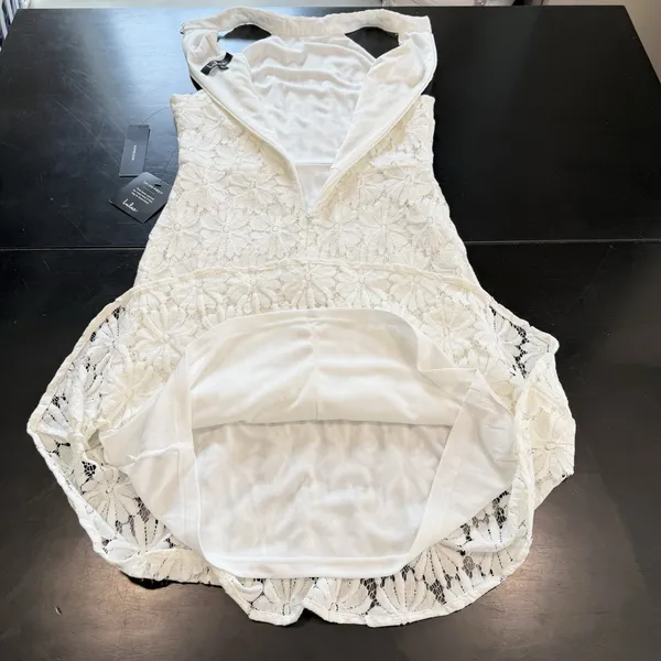 NWT Lulus Song of the Night‎ White Lace Trumpet Hem Halter Dress Size LARGE - Image 6