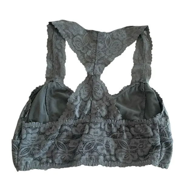 Free People Adella Bralette Womens Small Grey‎ Lace Racerback Boho Festival Core - Image 3