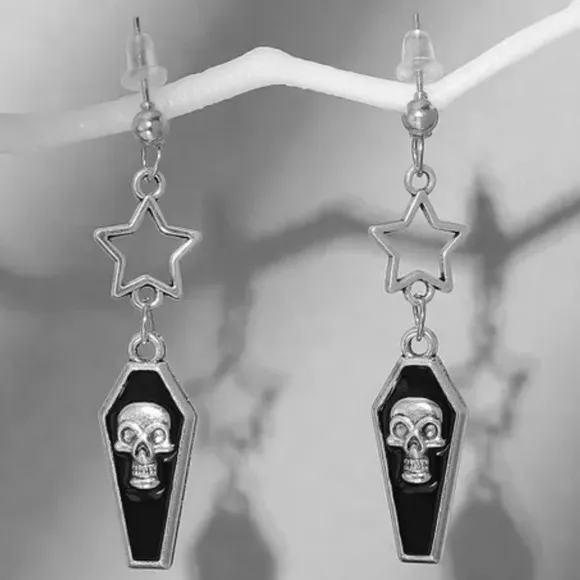 NWOT Alternative Halloween Emo Gothic Skull Star Retro Punk Dangle Earrings - Image 4