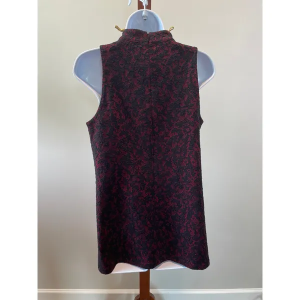 Michael Kors Mock‑Neck Sleeveless Top Size L Red Black Lace Overlay - Image 2
