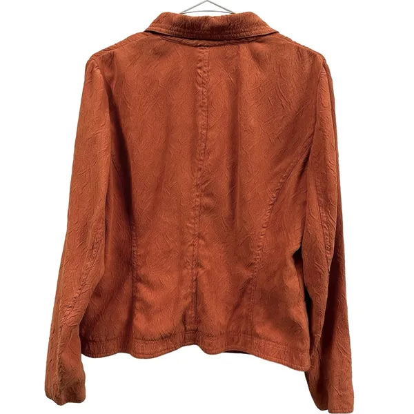 RQT Vintage Lightweight Sueded Orange Button Up V Neck Collared Shirt Jacket M - Image 3