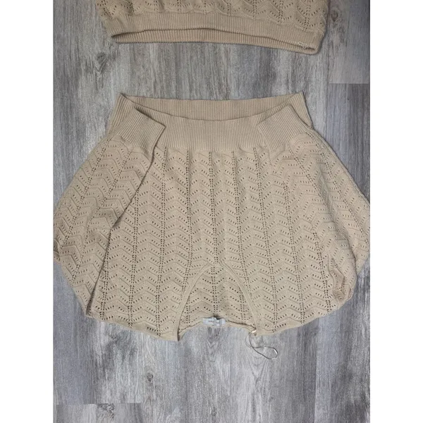 Casa Cabana Tan Beige Fisherman Chevron Knit Sweater and‎ Midi Skirt Set XL - Image 2