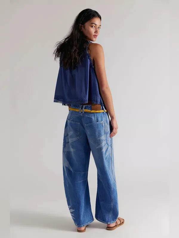 Free People We The Free Good Luck Printed Barrel Jeans in Sun Fade 27 - Image 8