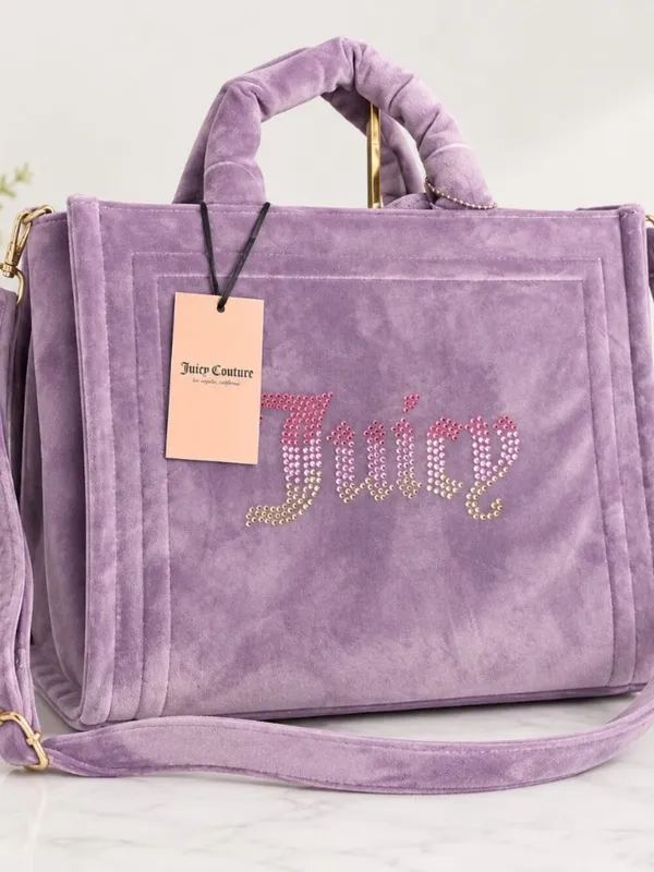 Juicy Couture Big Spender Tote Dusty Violet Velour Rhinestone Logo NWT - Image 6