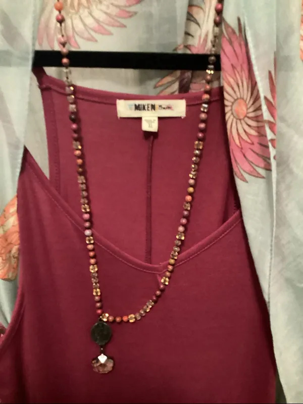 Women's Sleeveless Maxi Dress in Berry w/ kimono and necklace set - Image 3