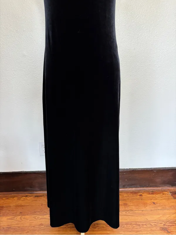 Rhapsody Vintage 90s Classic Black Velvet Sleeveless Maxi Dress - Image 3