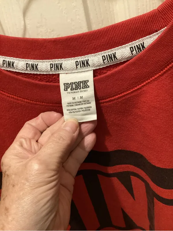 PINK Victoria's Secret Red and Black Logo Sweatshirt - Image 2