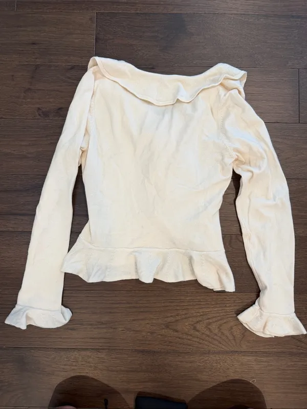 Stile Cream Ruffle-Front Women's Button Cardigan Size Medium - C36-070 - Image 9