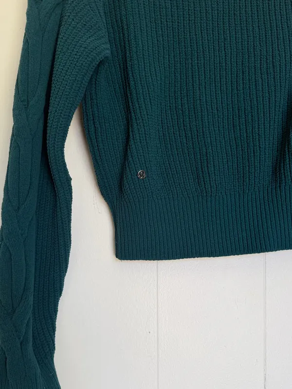 LULULEMON Cable Knit Half-Zip Sweater Pullover Teal Green Size XS - Image 6