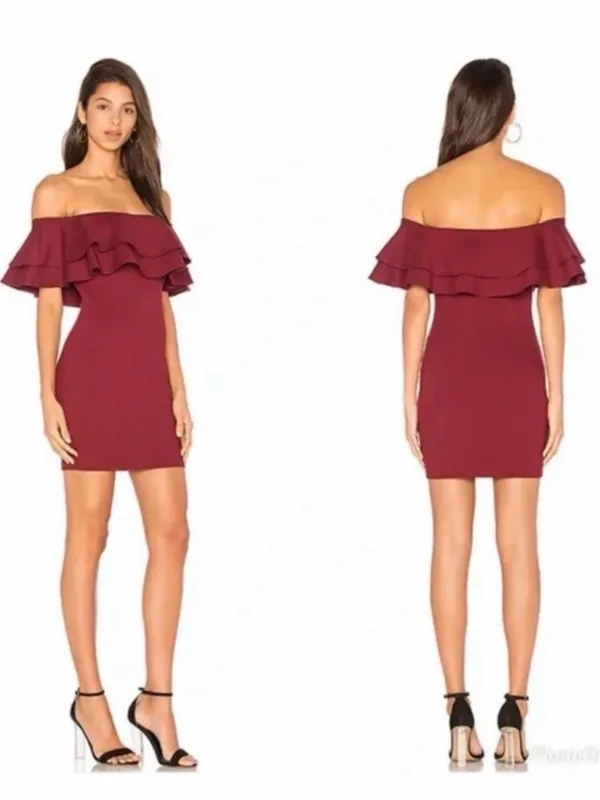 By The Way. Revolve Off the Shoulder Ruffle Mini Dress in Burgundy Size XXS‎ - Image 7