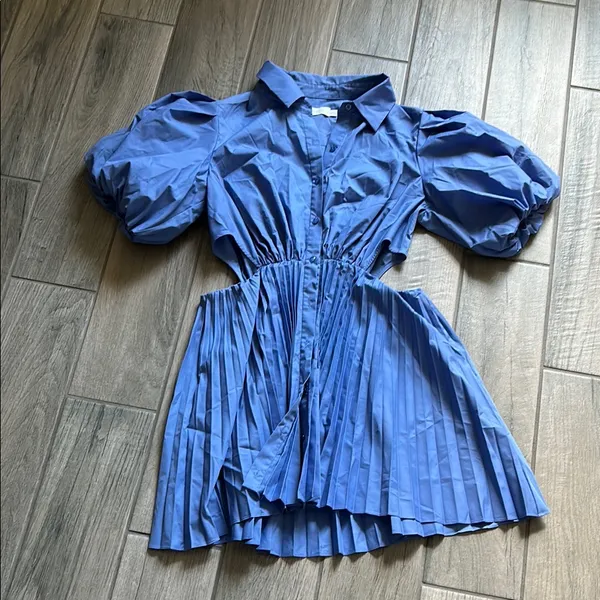 Jonathan Simkhai Blue Puff Sleeve Dress Size L - Image 2