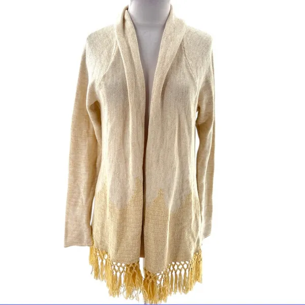 Lilly‎ Pulitzer Tatum Long Fringe Hem Cardigan metallic gold sz L - Image 8
