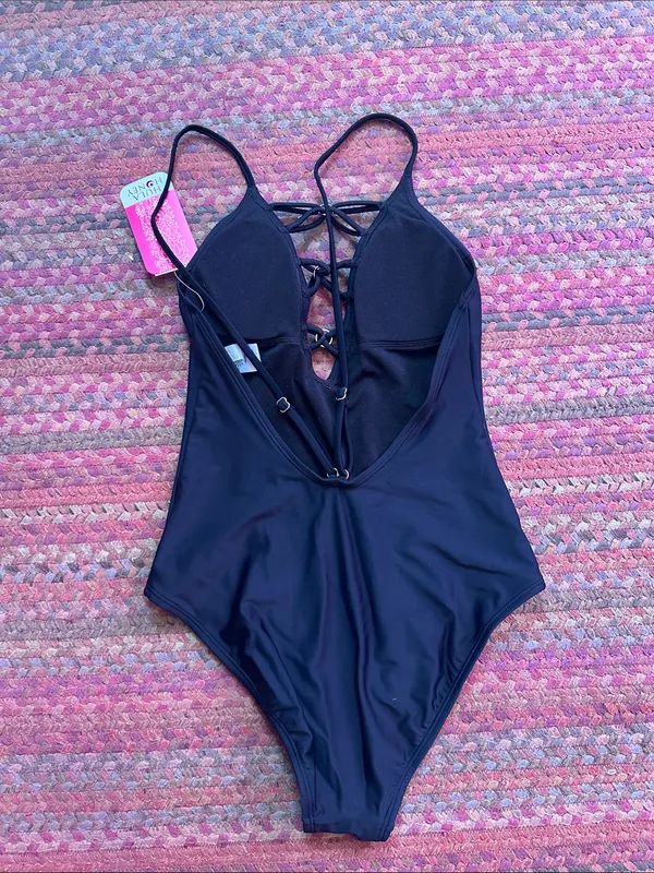 NWT HULA HONEY Black One-Piece O RING STRAPPY Front Swimsuit - Image 3