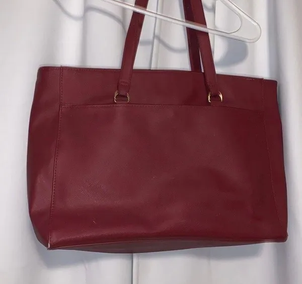 Dark Red faux leather Handbag Large Multi Compartment - Image 2