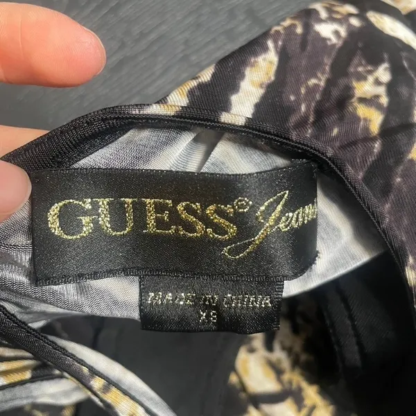 Guess Jeans Womens Zebra Animal Print Halter Neck Mini Dress Black Gold XS - Image 2