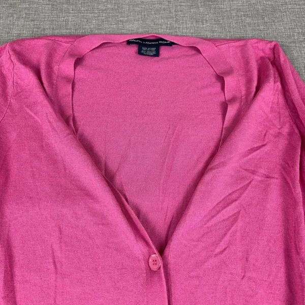 Ralph Lauren Golf Cardigan Sweater Womens‎ M Pink Silk Cashmere V Neck Pockets - Image 4