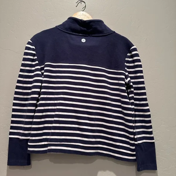 Barbour Women’s Navy Blue‎ White Striped Cotton Rief Sweatshirt Size 6 - Image 2