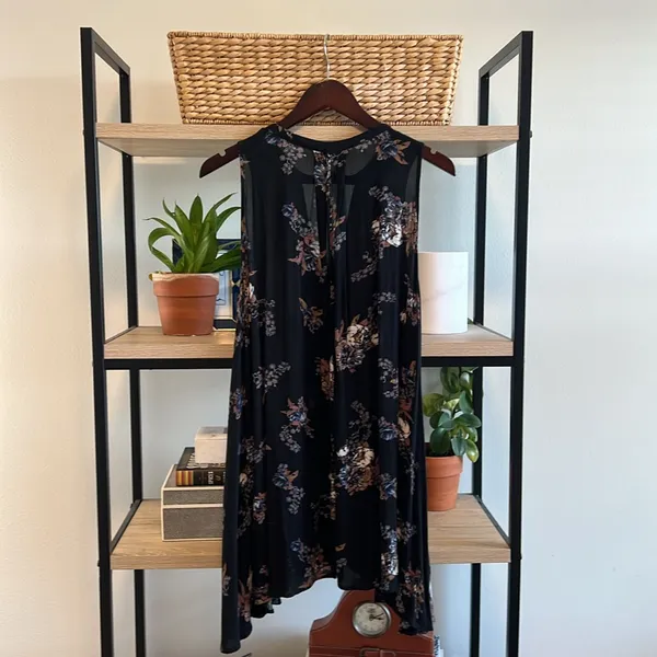 Free People Tree Choker Neck Swing Dress w/Pockets Black Floral Print, S - Image 8