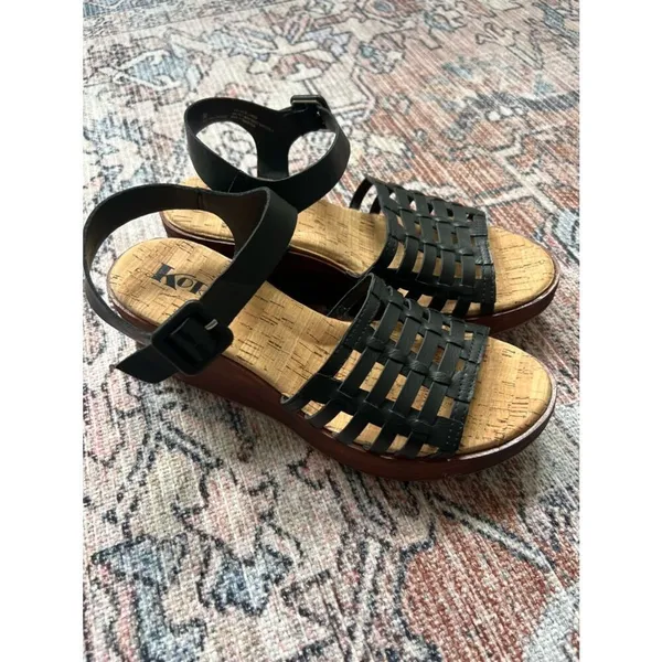 Kork-Ease NWT Marley Black Woven Leather Ankle-Strap Wedge Size 9 - Image 3