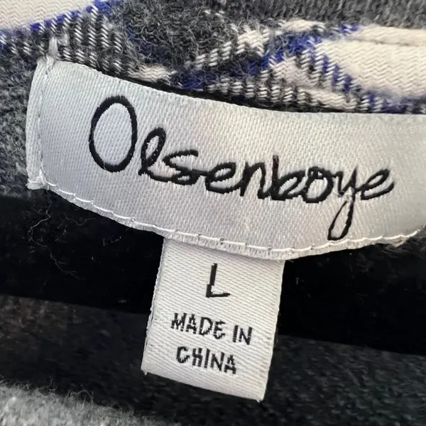 Olsenboye‎ Womens Gray Plaid Trim 3/4 Sleeve Sweatshirt Pockets Large Pullover - Image 2