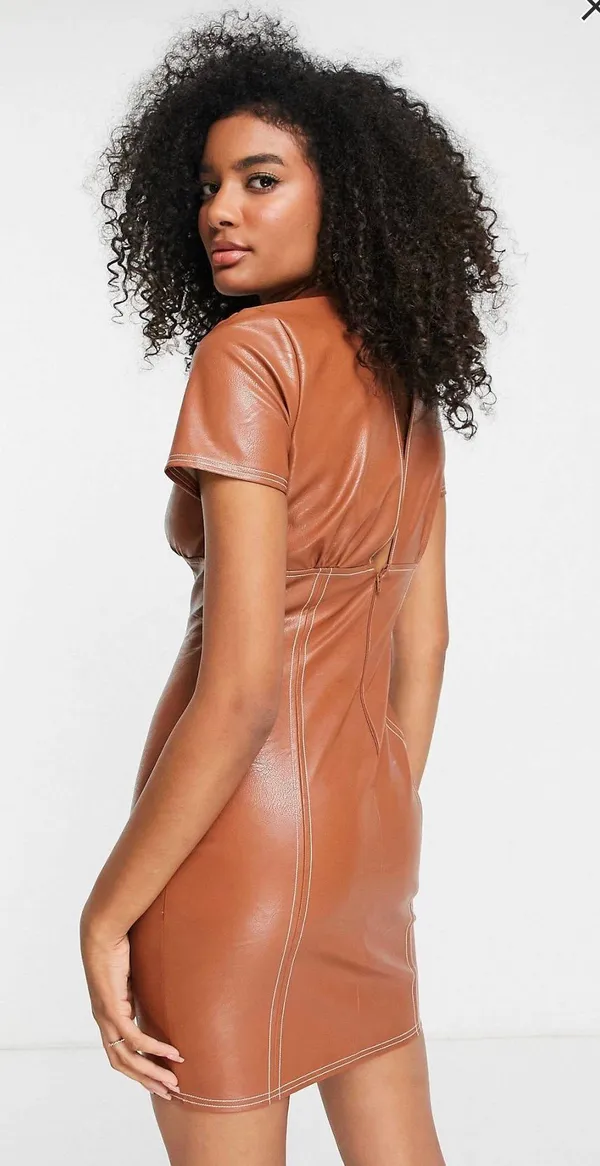 ASOS Brown Pleather Mini Dress - Image 4