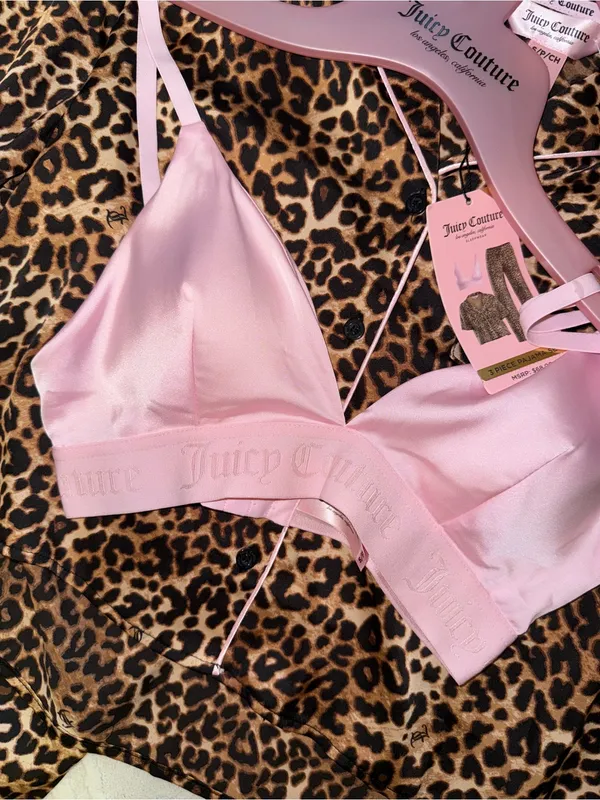 New! Women Juicy Couture Leopard Print Pajama Set with Pink Bralette. Small - Image 6