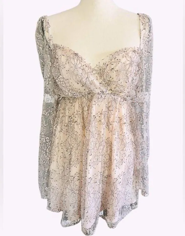 Free People Heavenly‎ Lace Tunic Top in Champagne Toast Size L New - Image 4
