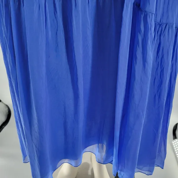 FRNCH Jailys Dress Womens M Blue Silk Viscose Criss Cross Open Back Tiered - Image 12
