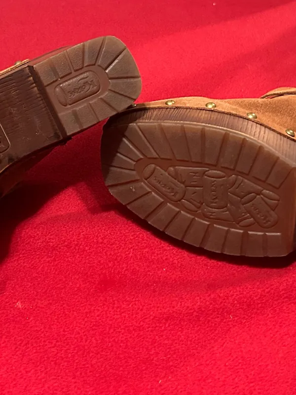 Mules by Korks Suede Tan Clog w/Buckle & Stud Trim - Image 6