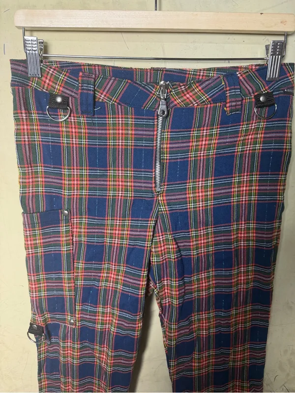 Serious Y2K Punk Plaid Bondage Cargo Pants Zip Hem Grunge Cyber Goth Size 7 - Image 10