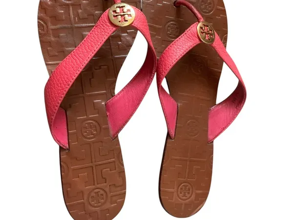 Tory Burch Thora leather thong sandals t-strap size 8 hibiscus - Image 4