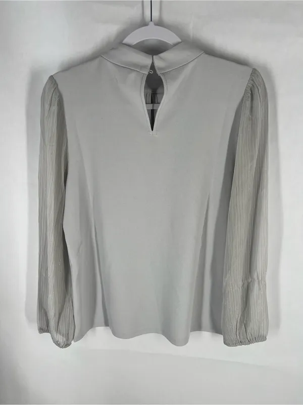 Ann Taylor Gray Mixed Media Mock Neck Blouse Size M - Image 9
