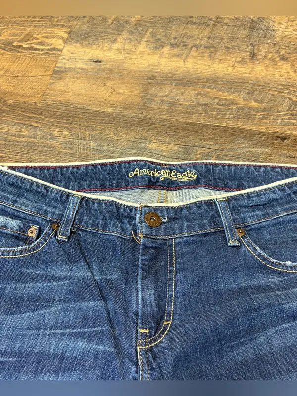 Vintage Y2K American Eagle AE Hipster Jeans Womens 14 Low Rise Flare Boho 2000s - Image 3
