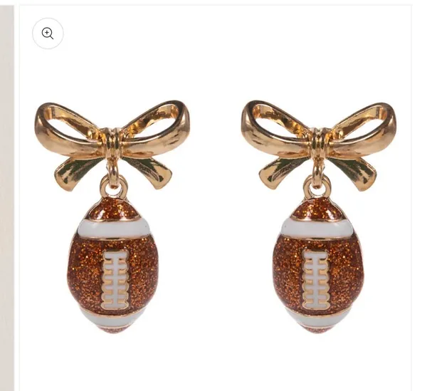 Bow Accent Football Dangle Earrings Gold - Image 2
