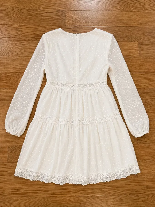 Lulus Women's Wistful Moment Swiss Dot Lace Trim V-Neck Mini Dress S - Image 2