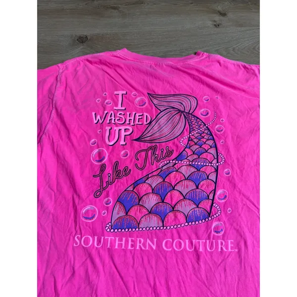 Southern Couture neon pink mermaid washed up like this t-shirt Comfort Colors L - Image 4