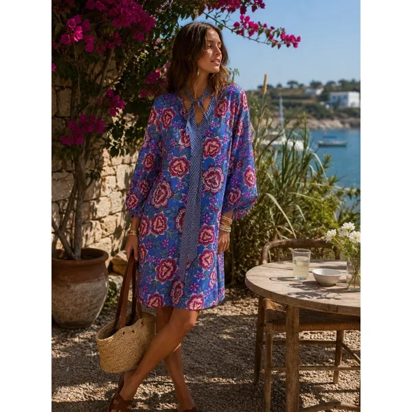 Cabi Floral V-Neck Shift Dress Sheer‎ Sleeve Blue XS 5612 - Image 13
