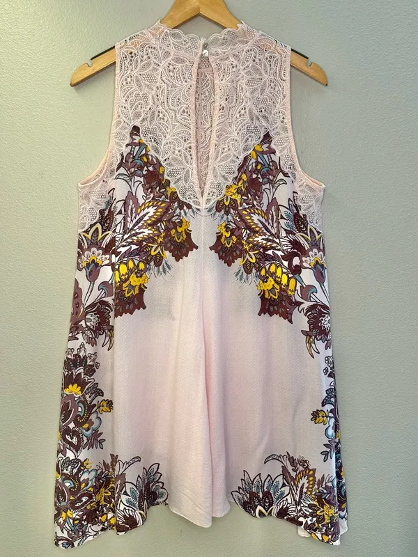 NEW Free People Marsha Lace-Neck Printed Mini Dress Tunic Top - Image 3