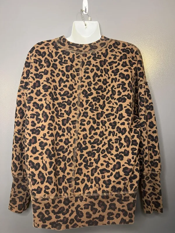 Abercrombie & Fitch Sweatshirt Womens Small Brown Leopard Print Fleece Pullover - Image 6